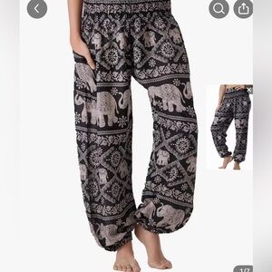 Bohemian harem Elephant floral Print Black and Cream Pants.